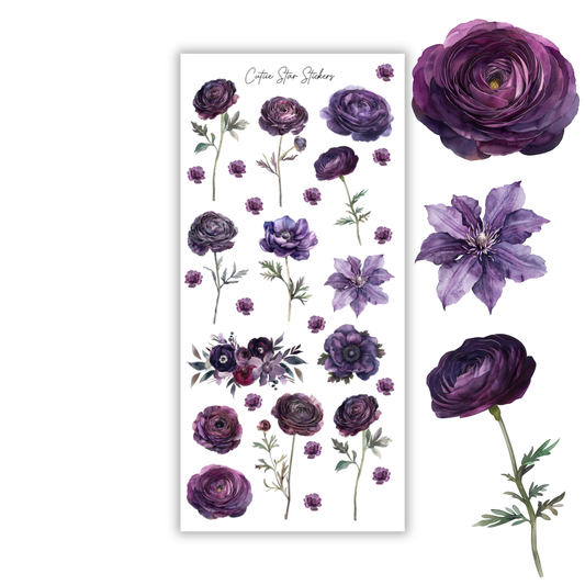 Dark Purple Floral Stickers | Journaling & Planner Sticker Sheet