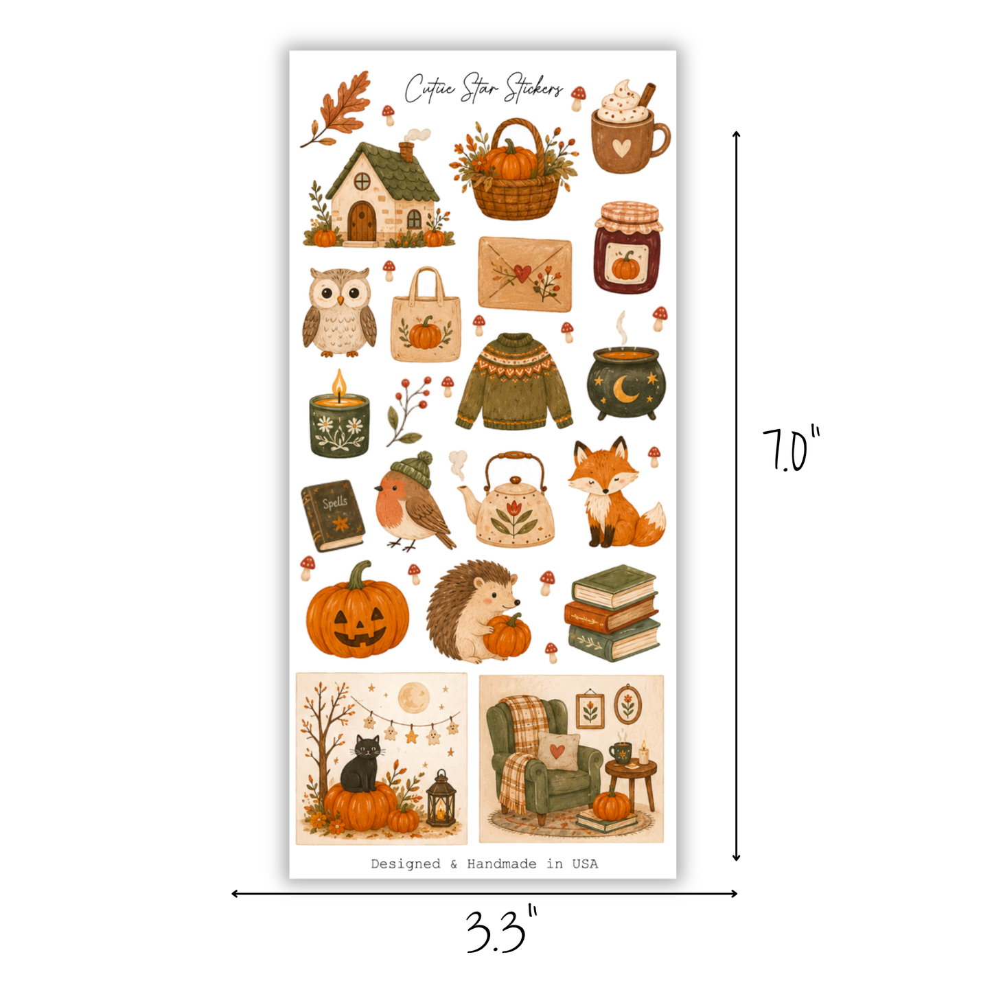 Watercolor Autumn Sticker Sheet, Woodland Halloween, Cottagecore Pumpkin