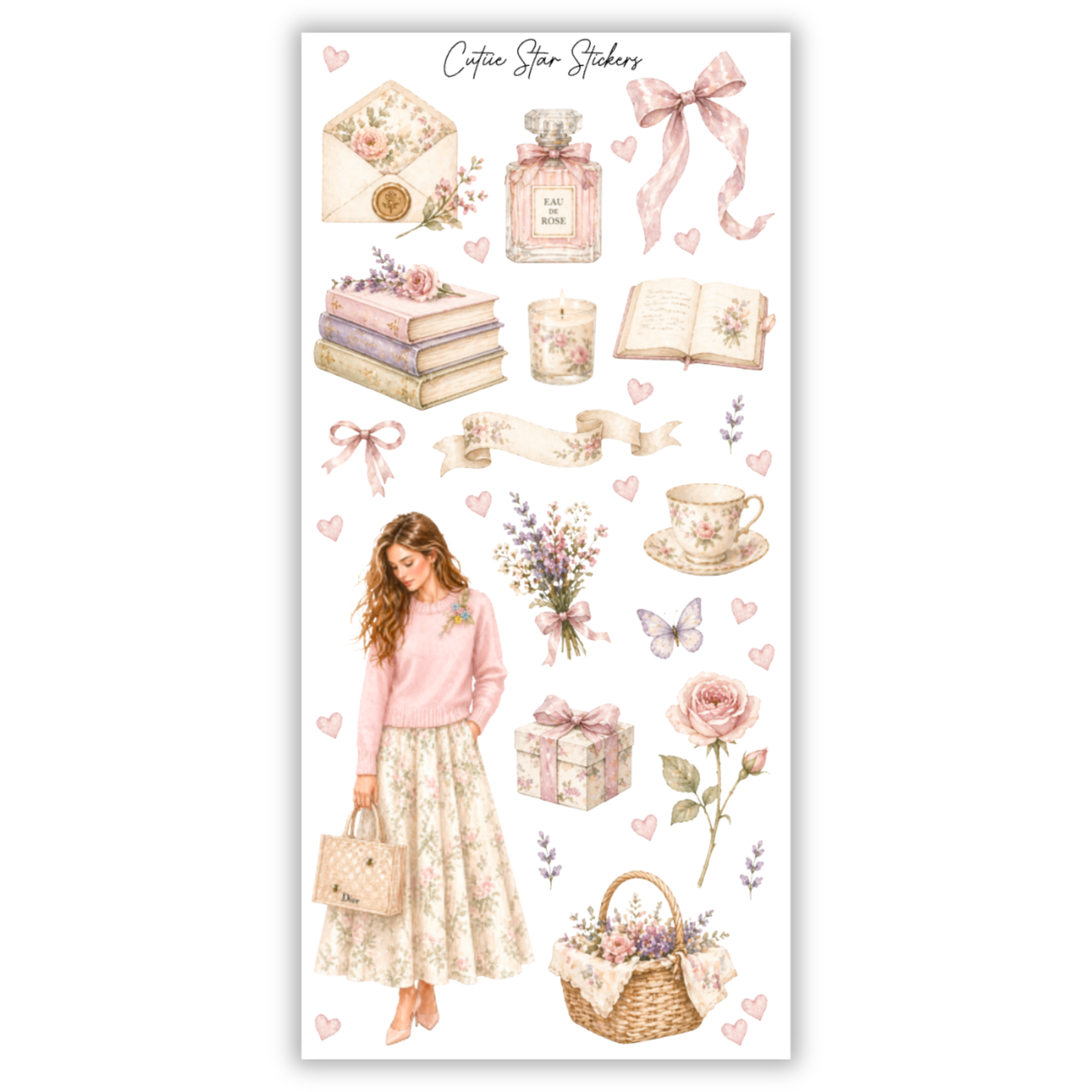 Louise Romantic Floral Pink Fashion Stickers – Pink Coquette Planner, Journal & Vintage Floral Sticker Collection