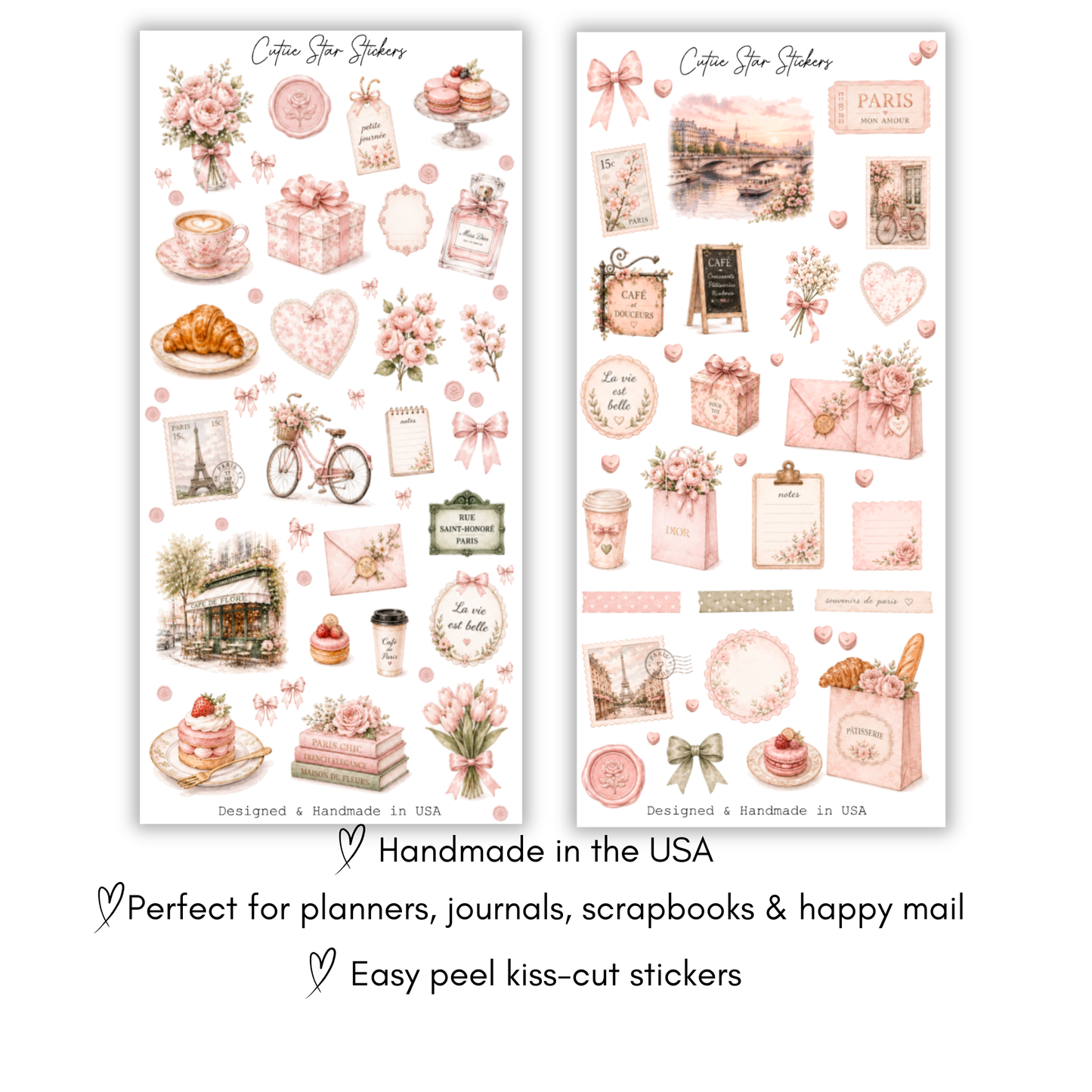 Paris Pink French Sticker Sheet, Parisian Journal, French Café Planner, Romantic Watercolor