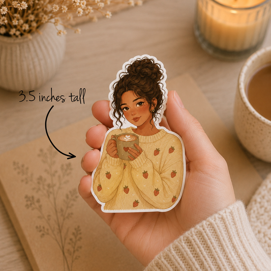 Set 3 Die Cut Stickers Autumn Fall Girl Coffee