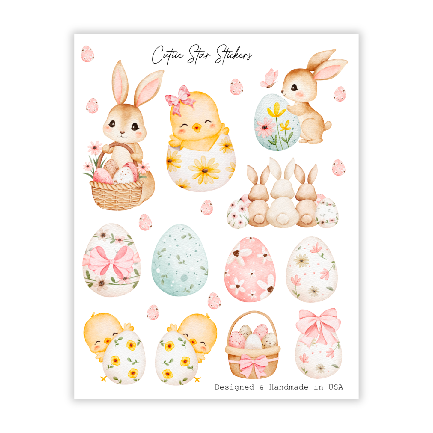 Cute Bunny Easter Floral Eggs Stickers | Journaling & Planner Sticker Sheet