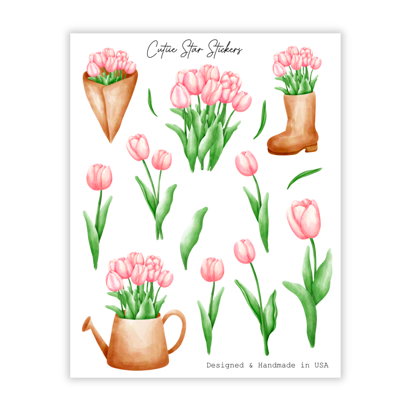 Pink Tulips Watercolor Stickers | Journaling & Planner Sticker Sheet
