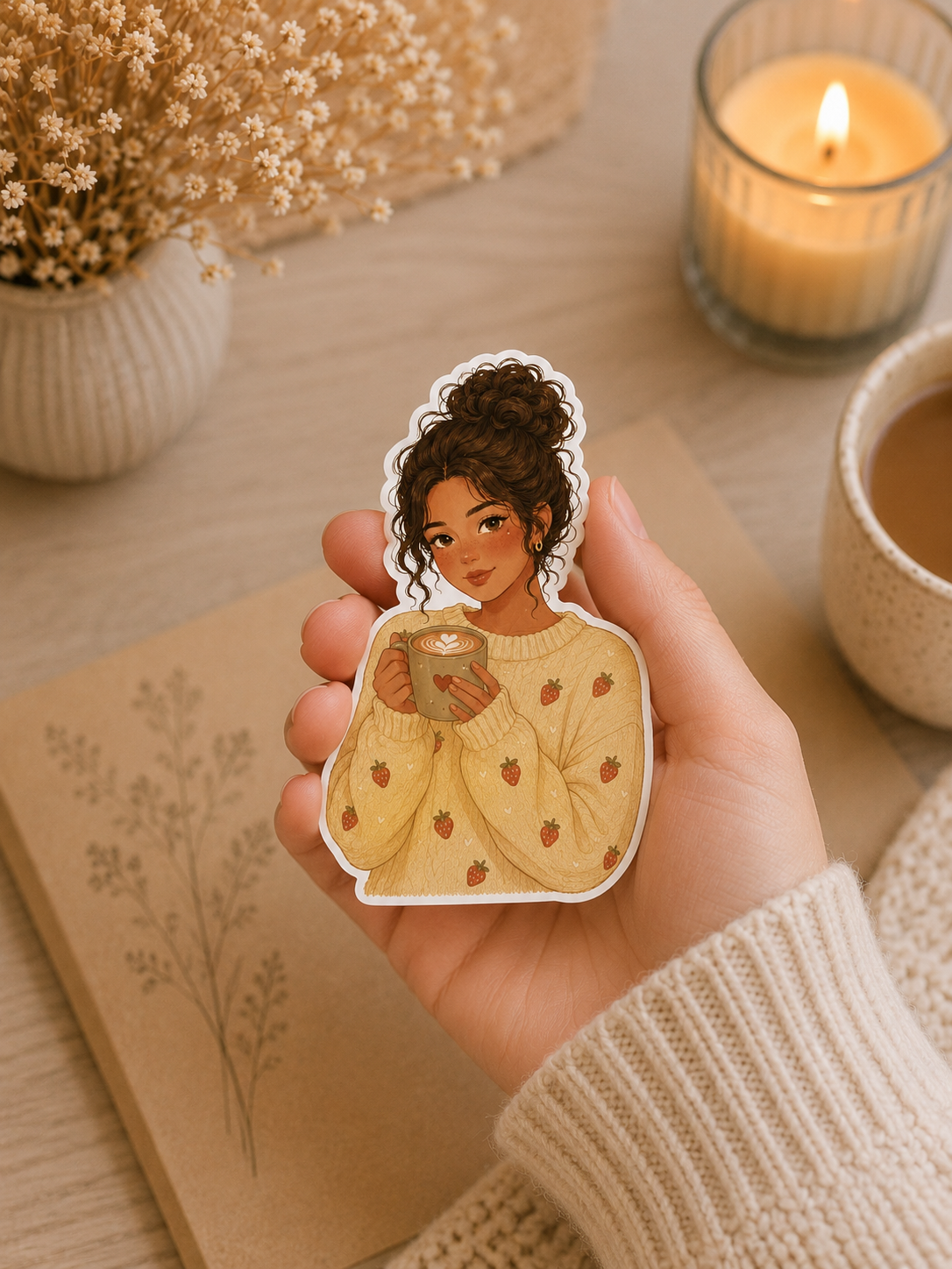 Set 3 Die Cut Stickers Autumn Fall Girl Coffee