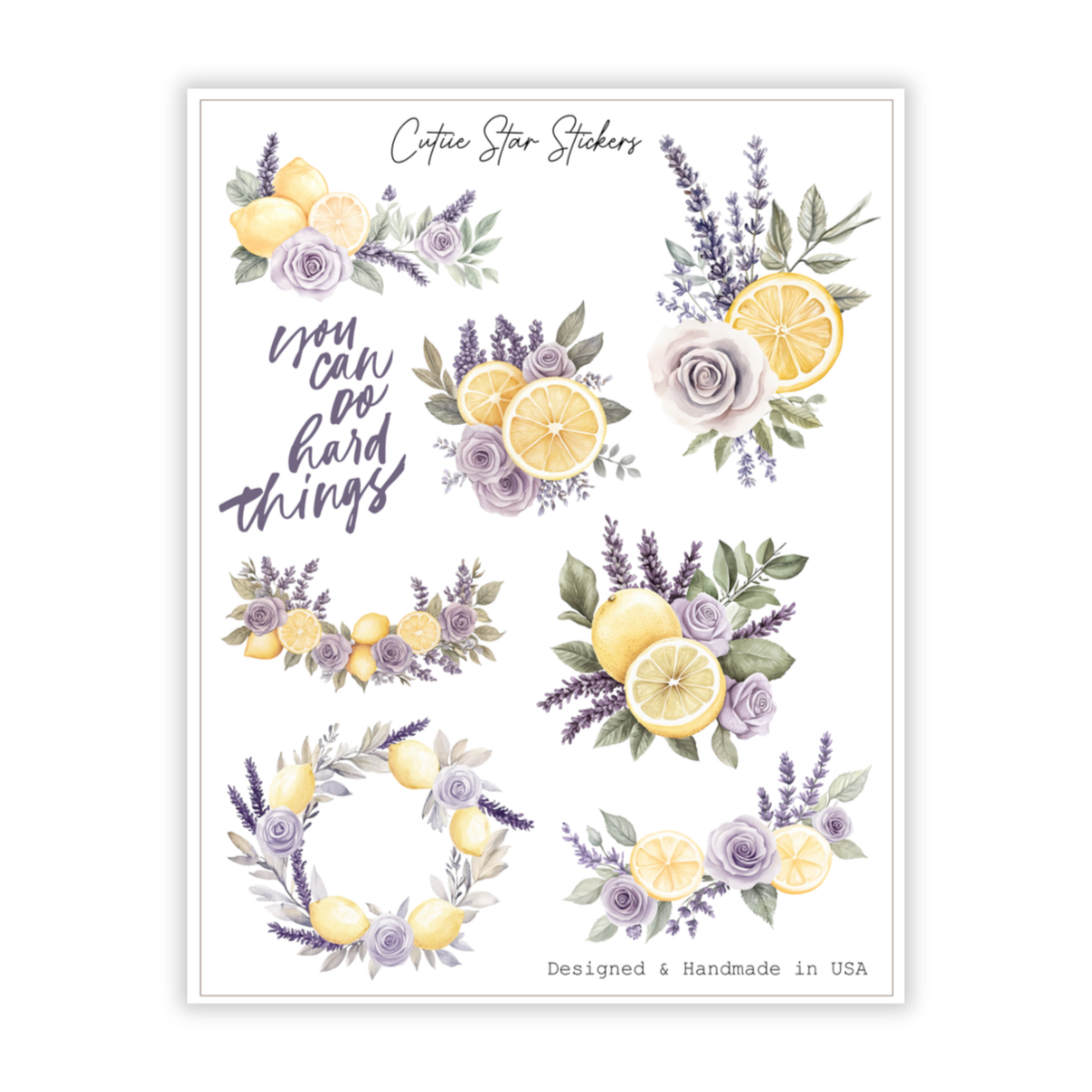 Lemon Lavender Purple Floral Stickers | Journaling & Planner Sticker Sheet