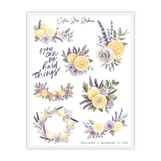 Lemon Lavender Purple Floral Stickers | Journaling & Planner Sticker Sheet