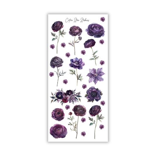Dark Purple Floral Stickers | Journaling & Planner Sticker Sheet