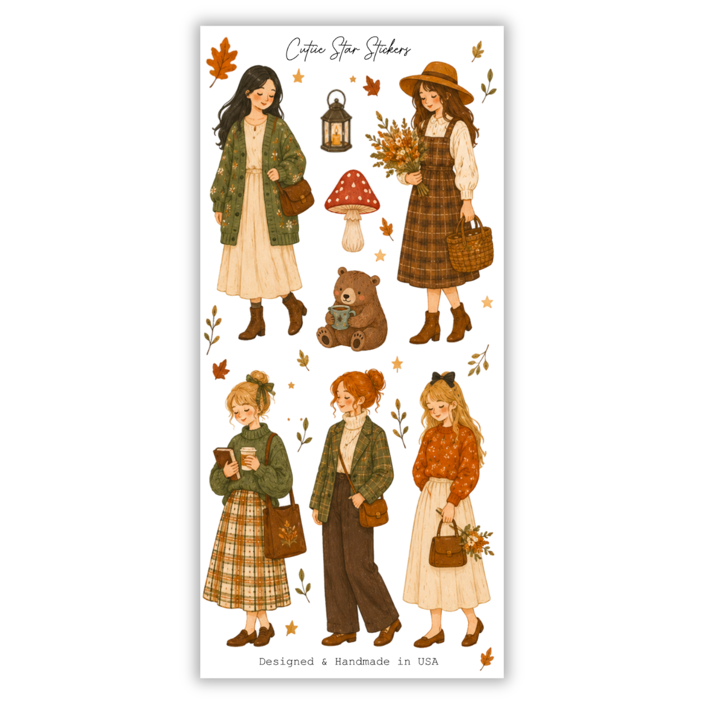 Watercolor Autumn Fashion Girls Romantic Sticker Sheet, Cozy Fall Journaling