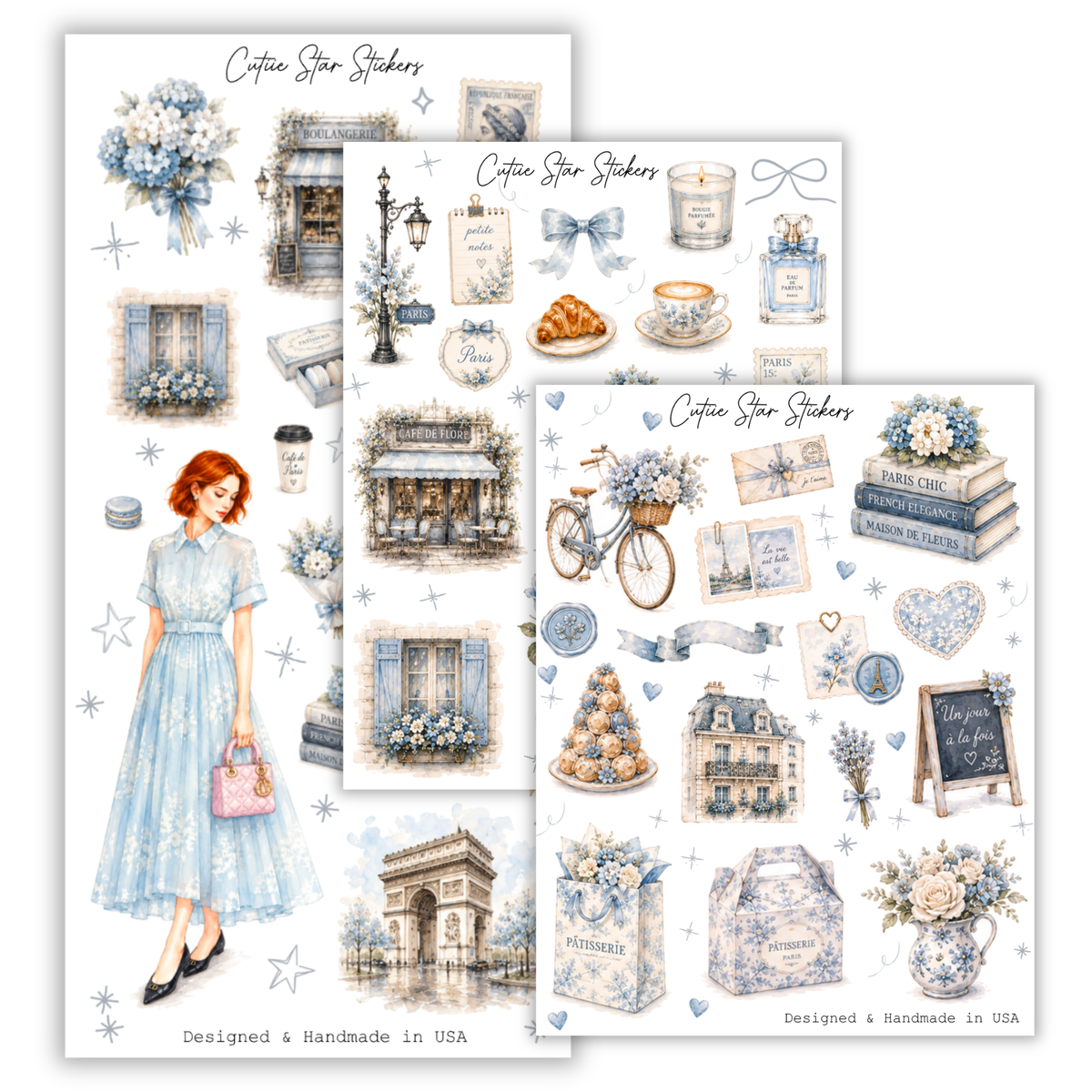 Parisian Watercolor Sticker Sheet, French Fashion Girl