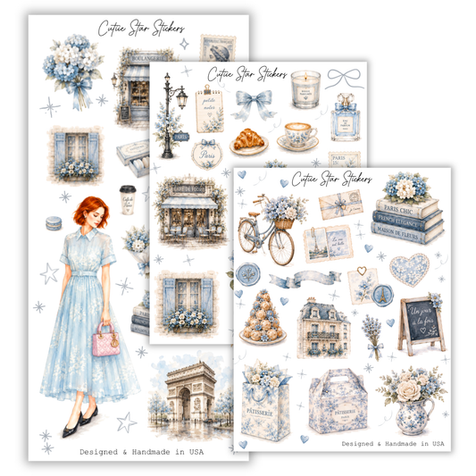 Parisian Watercolor Sticker Sheet, French Fashion Girl