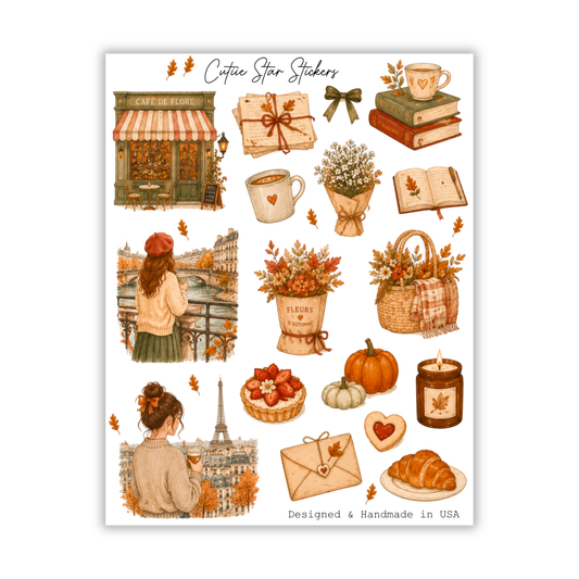 Cottagecore Autumn Sticker Sheet Watercolor Fall Planner Decor