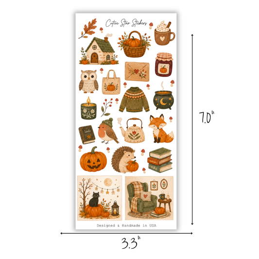 Watercolor Autumn Sticker Sheet, Woodland Halloween, Cottagecore Pumpkin