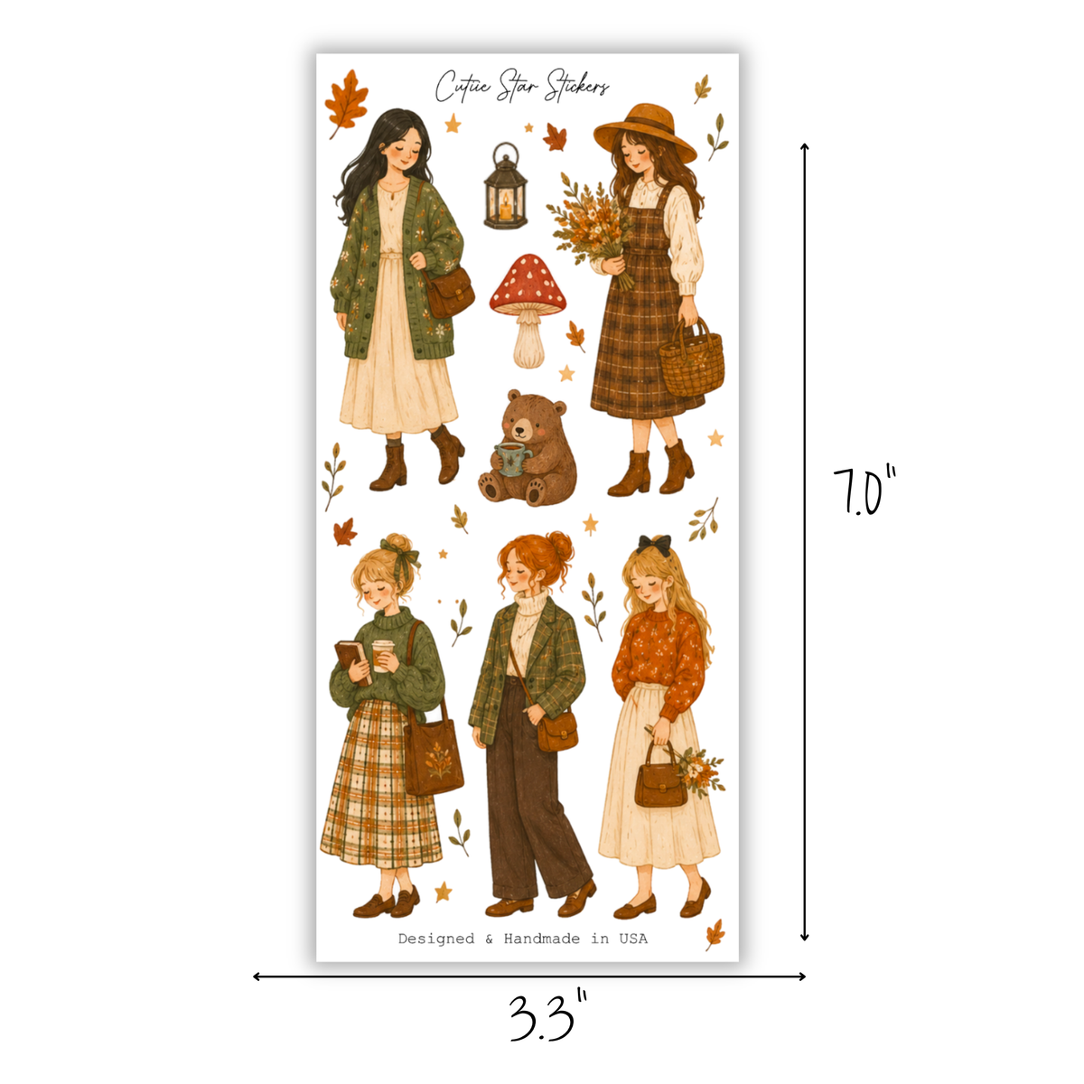 Watercolor Autumn Fashion Girls Romantic Sticker Sheet, Cozy Fall Journaling