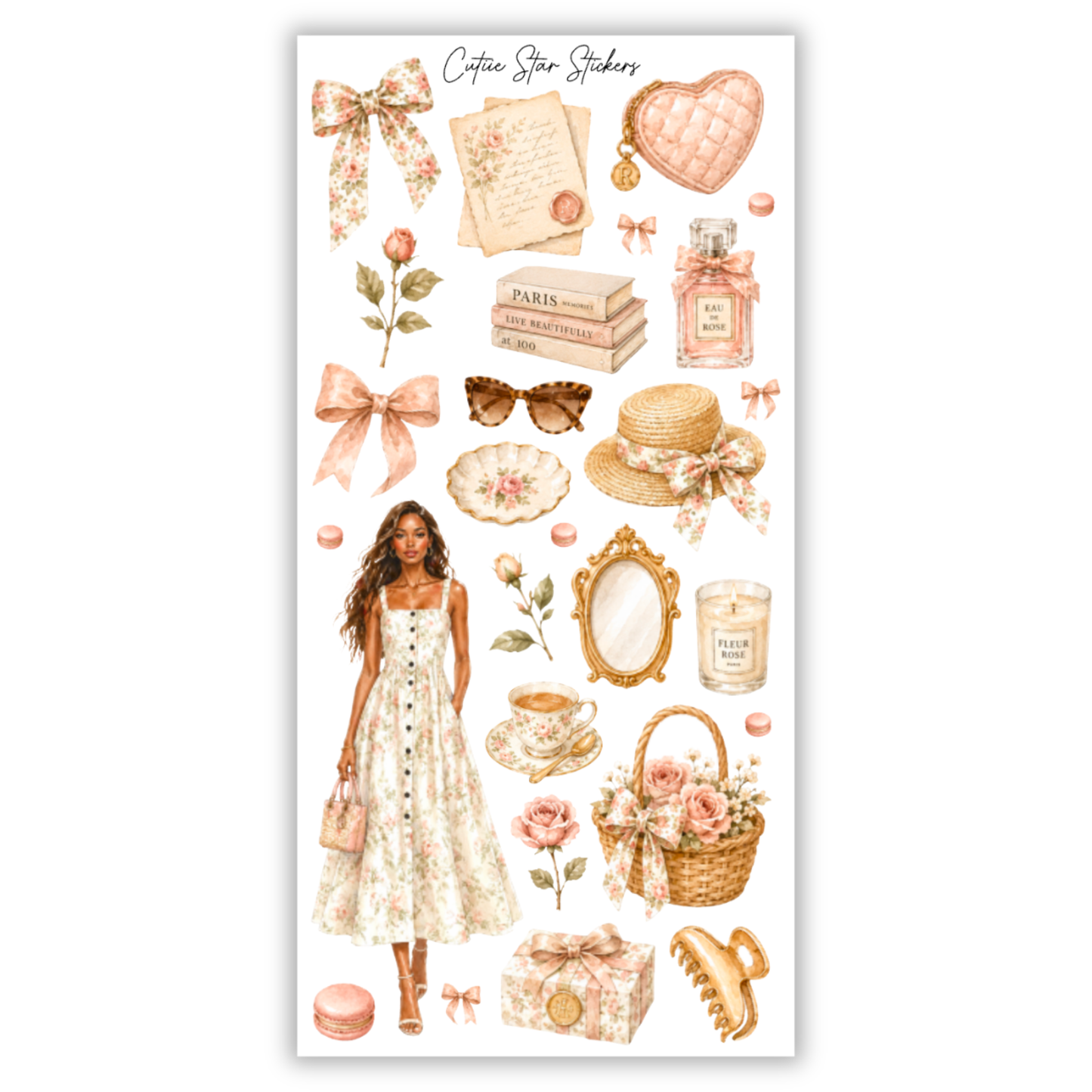 Juliette Romantic Parisian Fashion Stickers – Coquette Floral Planner, Journal & Vintage Feminine Sticker Collection