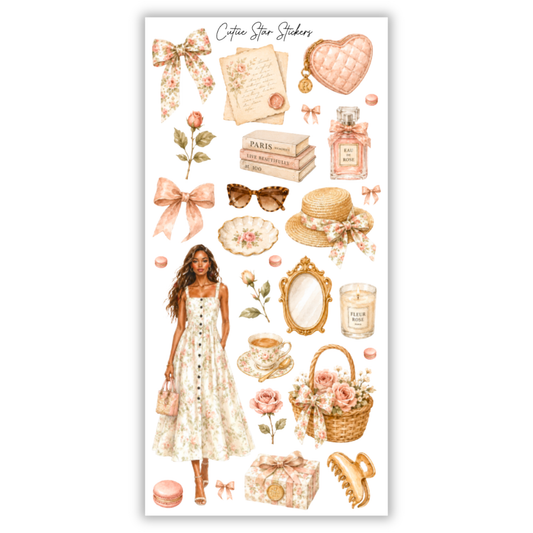 Fashion Sticker Bundle – 10 Sticker Sheets | Parisian Chic, Floral, Vintage Blue Aesthetic Journal Stickers