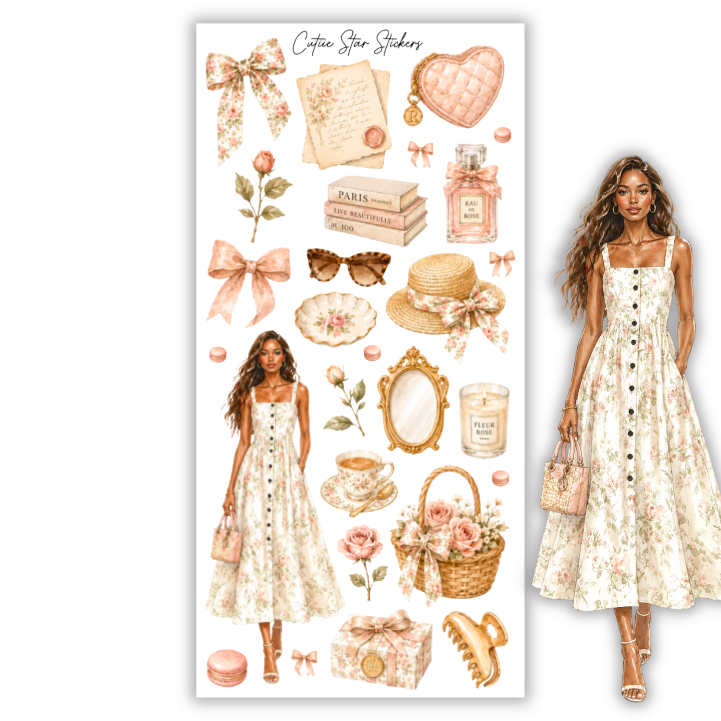 Juliette Romantic Parisian Fashion Stickers – Coquette Floral Planner, Journal & Vintage Feminine Sticker Collection