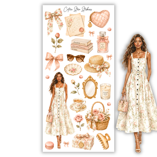 Juliette Romantic Parisian Fashion Stickers – Coquette Floral Planner, Journal & Vintage Feminine Sticker Collection