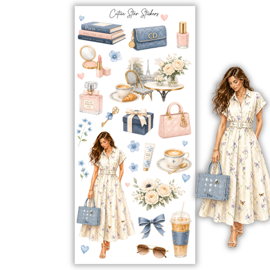 Amelie Parisian Coquette Fashion Stickers – Vintage Chic Planner, Journal & Feminine Aesthetic Sticker Collection