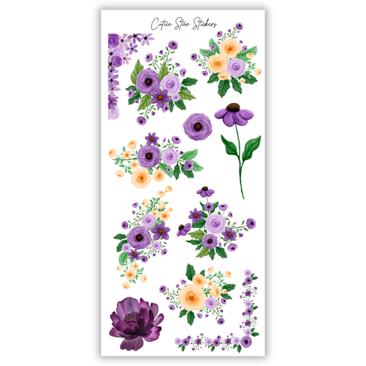 Purple Floral Stickers | Journaling & Planner Sticker Sheet
