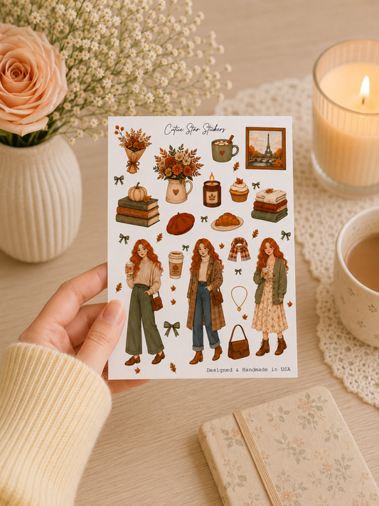 Cottagecore Autumn Sticker Sheet Watercolor Fall Planner Decor