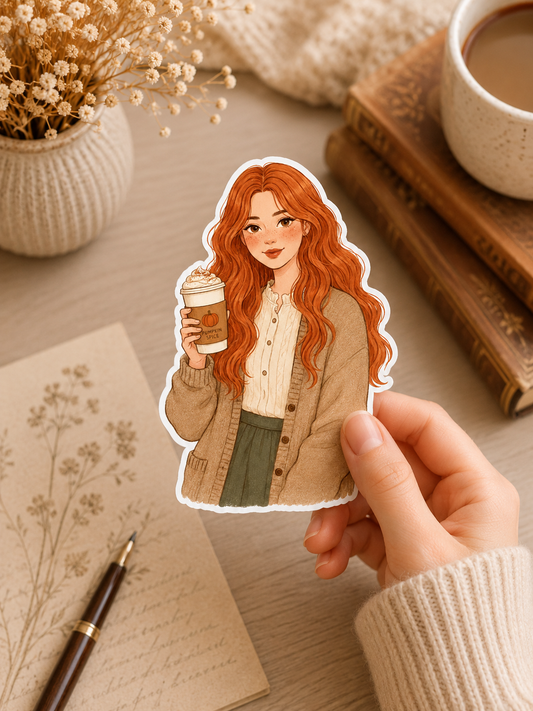 Set 3 Die Cut Stickers Autumn Fall Girl Coffee