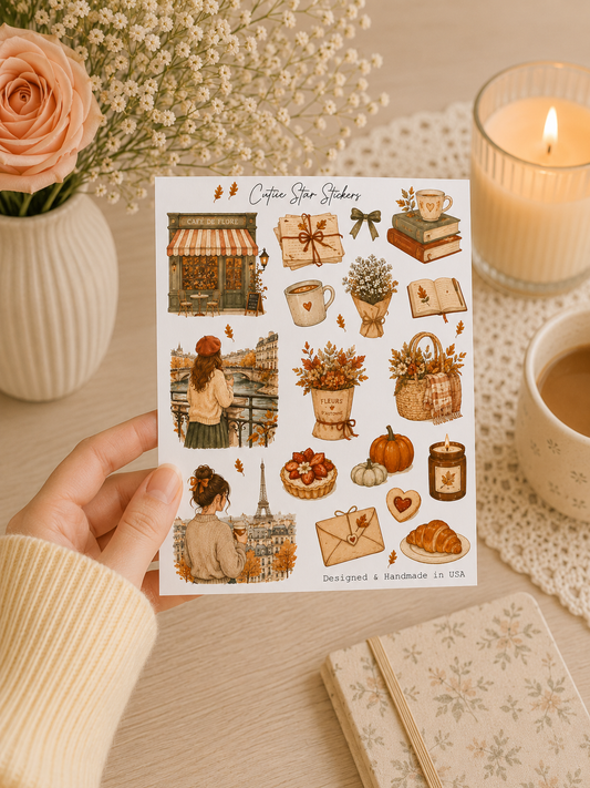 Cottagecore Autumn Sticker Sheet Watercolor Fall Planner Decor