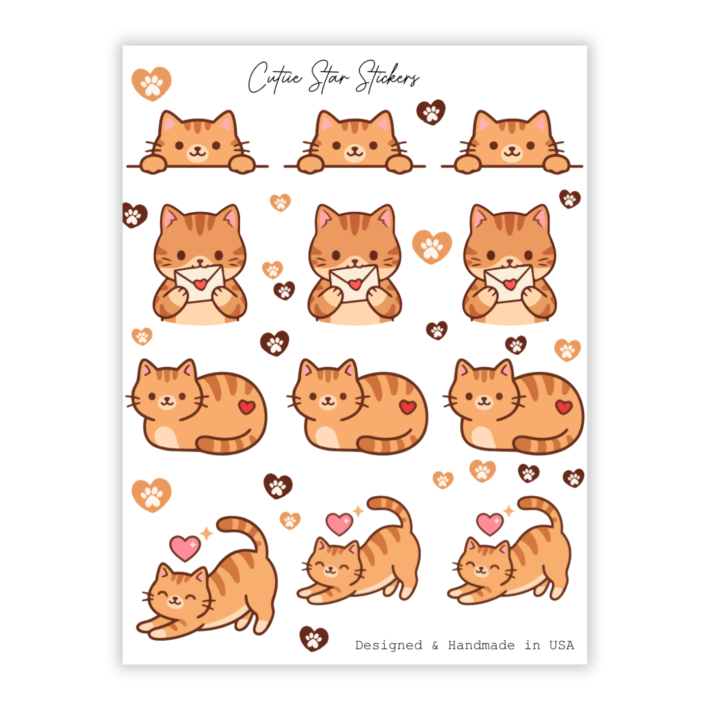 Heart Letter Cute Cat Stickers | Kawaii Kitty Sticker Sheet for Journaling & Planners