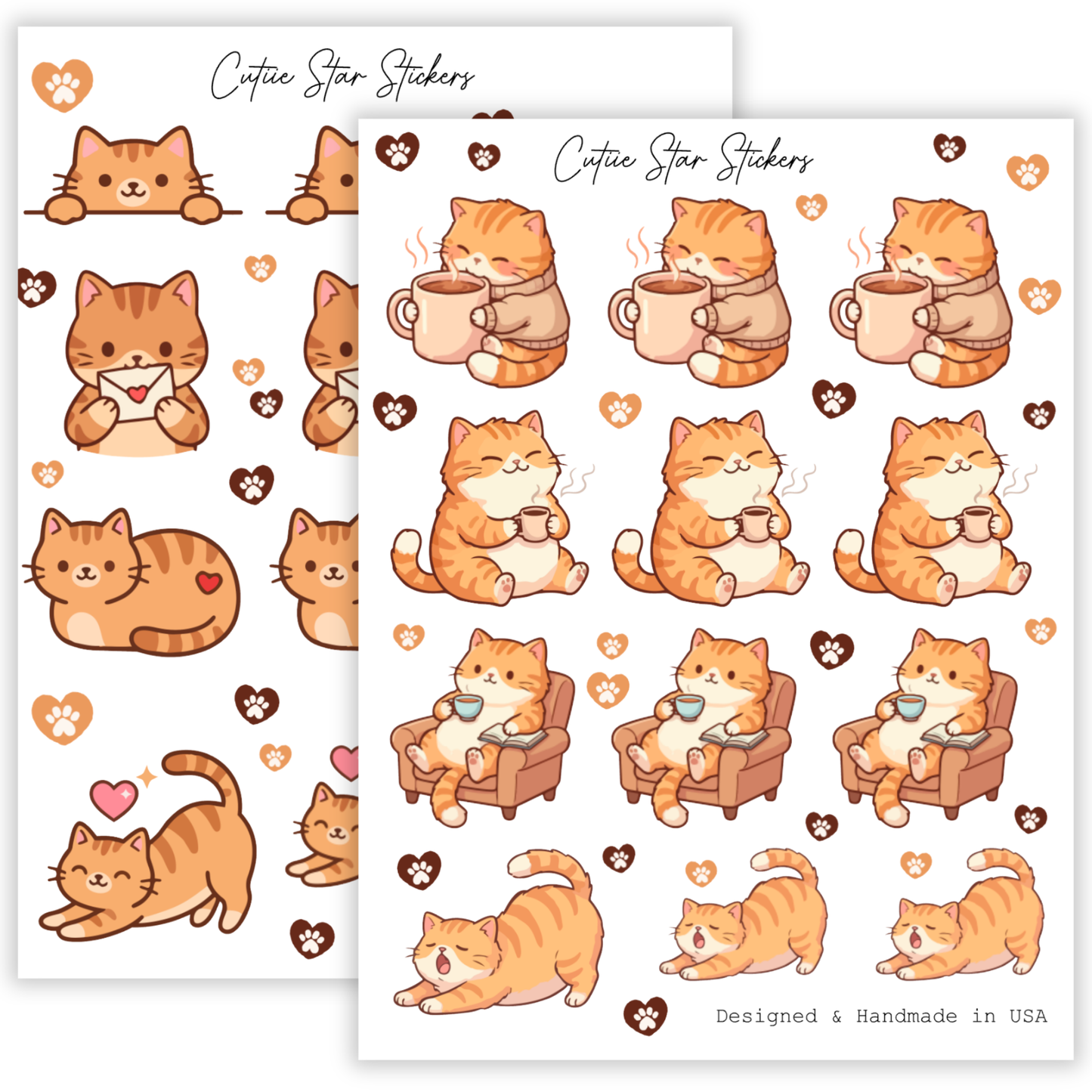 Coffee Cute Cat Stickers | Kawaii Kitty Sticker Sheet for Journaling & Planners