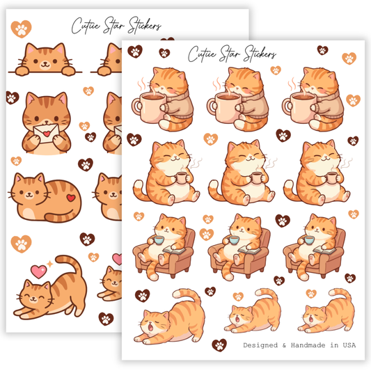 Heart Letter Cute Cat Stickers | Kawaii Kitty Sticker Sheet for Journaling & Planners